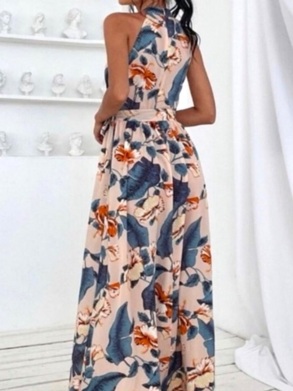 Dress. Peachy Cream/Multi Color Tropical Floral Print Maxi Length Sizes XS and S - Picture 4 of 4